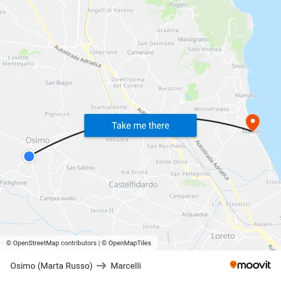 Osimo (Marta Russo) to Marcelli map