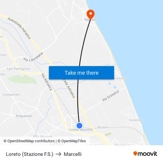 Loreto (Stazione F.S.) to Marcelli map