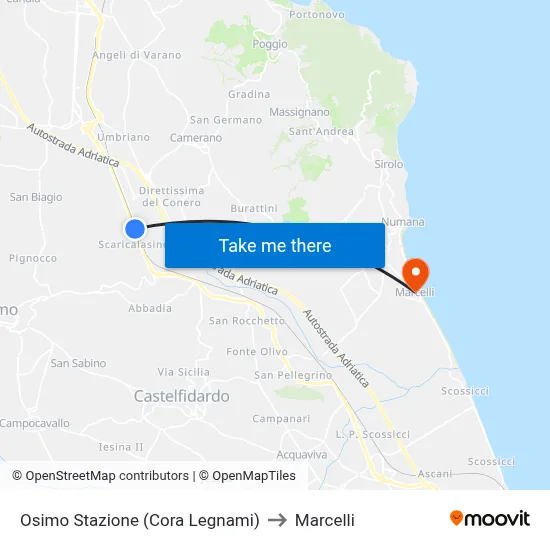 Osimo Station (Cora Lumber) to Marcelli map