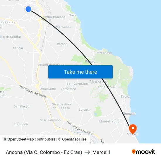 Ancona (C. Colombo Street - Ex Cras) to Marcelli map
