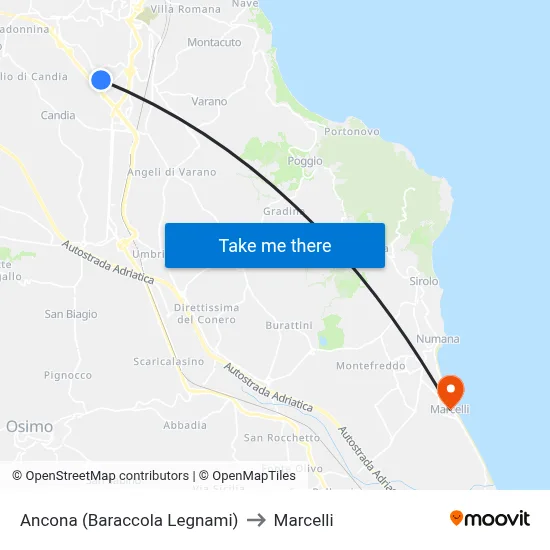 Ancona (Baraccola Timber) to Marcelli map