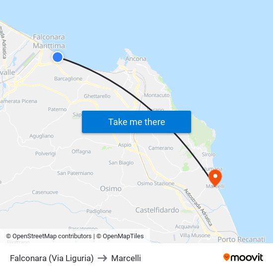 Falconara (Via Liguria) to Marcelli map