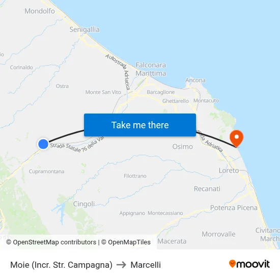 Moie (Campagna Street Junction) to Marcelli map