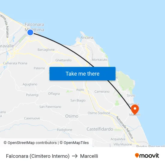 Falconara (Internal Cemetery) to Marcelli map