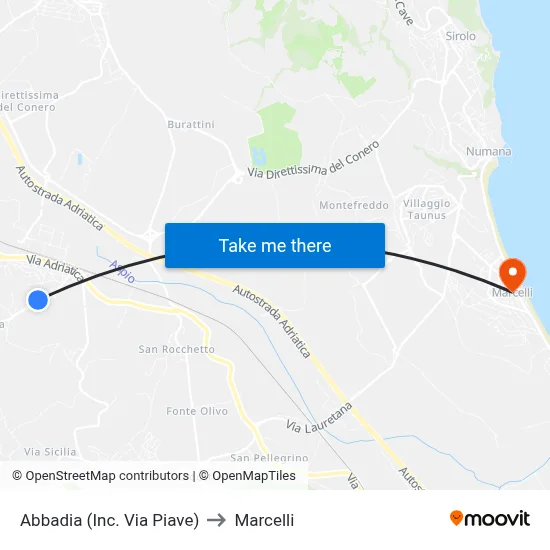 Abbadia (Piave St Junction) to Marcelli map