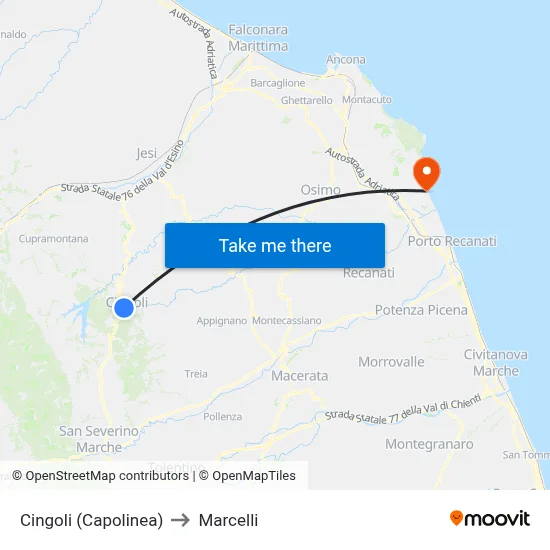 Cingoli (Terminal) to Marcelli map