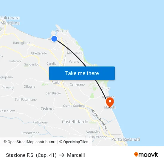 Railway Station (Stop 41) to Marcelli map