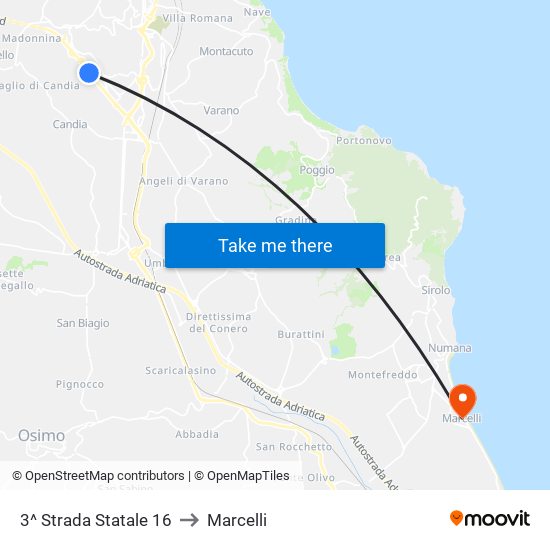 3^ Strada Statale 16 to Marcelli map