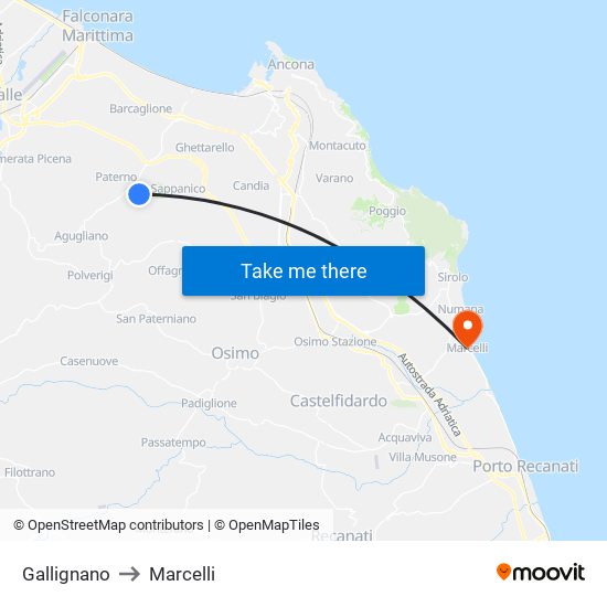 Gallignano to Marcelli map