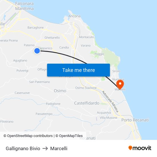 Gallignano Bivio to Marcelli map