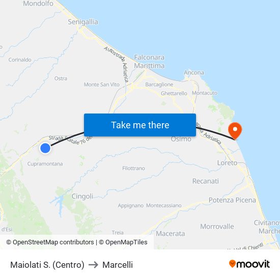 Maiolati S. (Centro) to Marcelli map