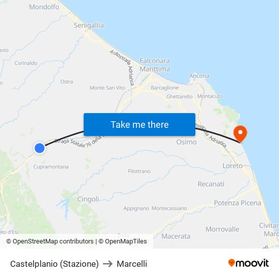 Castelplanio (Stazione) to Marcelli map