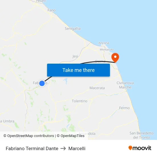 Fabriano - Dante Terminal to Marcelli map
