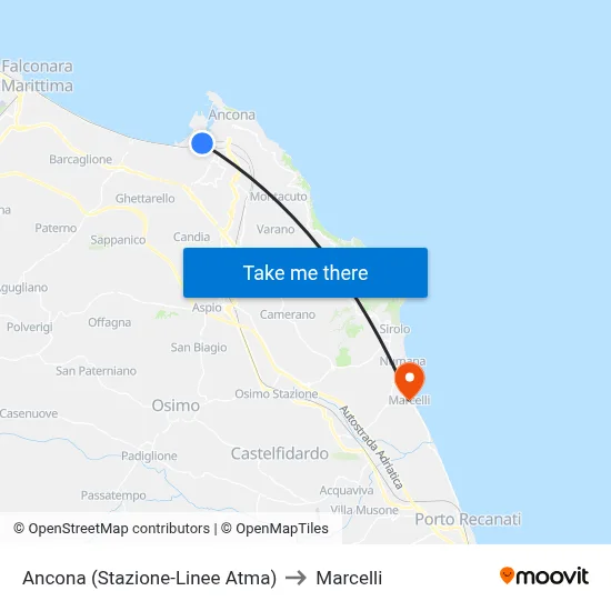 Ancona (Station-Atma Lines) to Marcelli map
