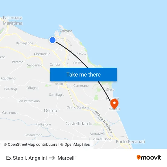 Former Angelini Factory to Marcelli map