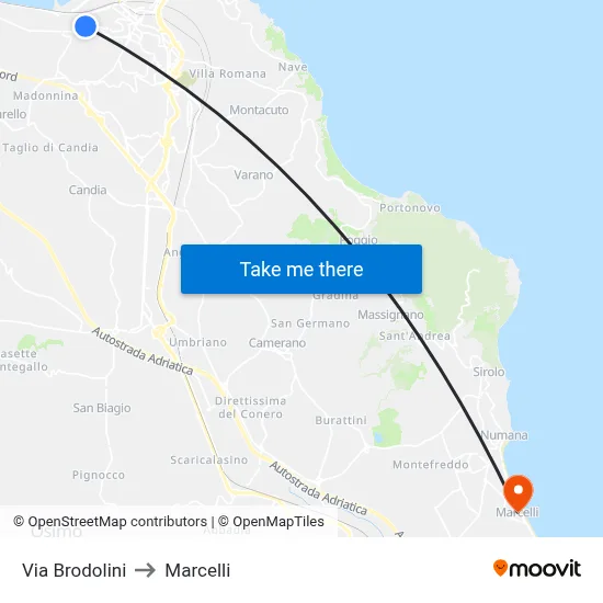 Brodolini Street to Marcelli map