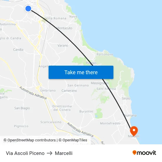 Ascoli Piceno Street to Marcelli map