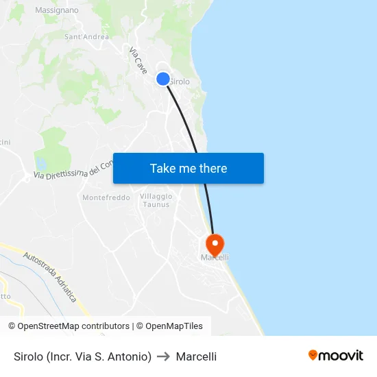 Sirolo (Sant'Antonio Street Junction) to Marcelli map