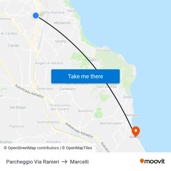 Via Ranieri Parking to Marcelli map