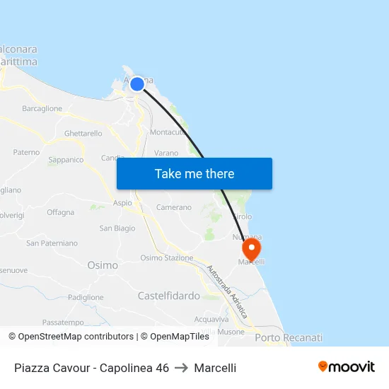 Piazza Cavour - Terminal 46 to Marcelli map