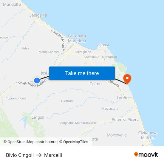 Cingoli Junction to Marcelli map