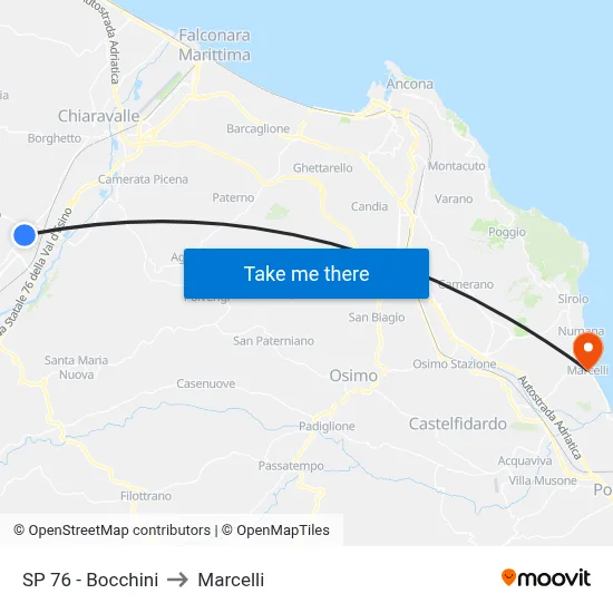 Provincial Road 76 - Bocchini to Marcelli map