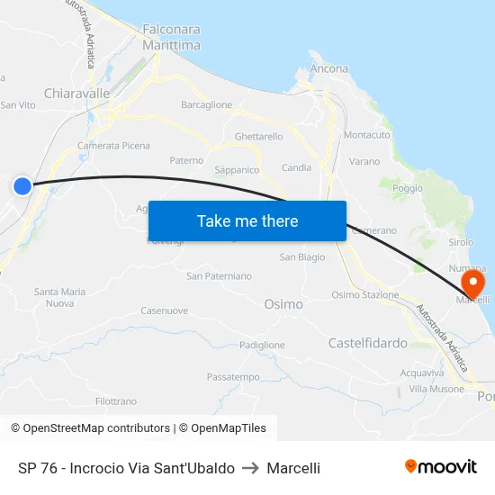 Provincial Road 76 - Sant'Ubaldo Street Junction to Marcelli map