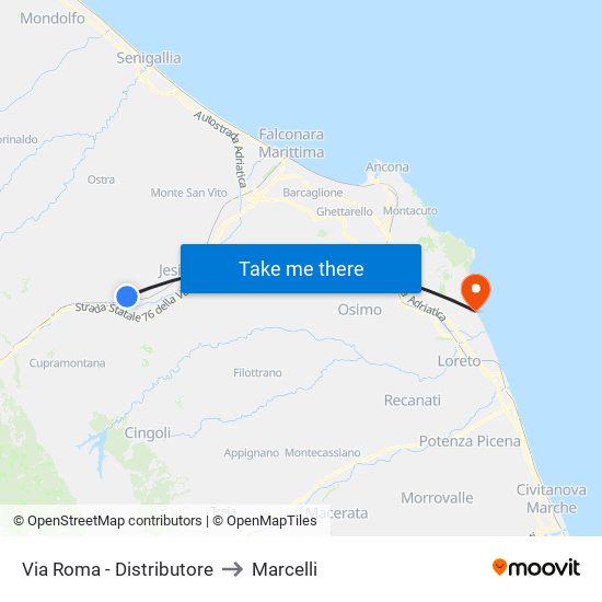 Via Roma - Distributore to Marcelli map