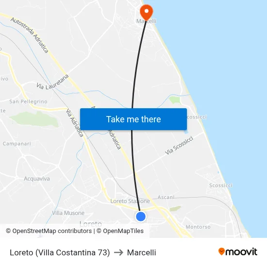 Loreto (Villa Costantina 73) to Marcelli map