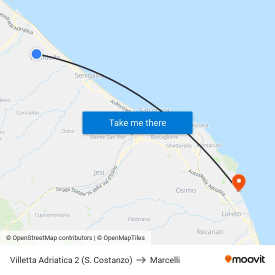 Villetta Adriatica 2 (S. Costanzo) to Marcelli map