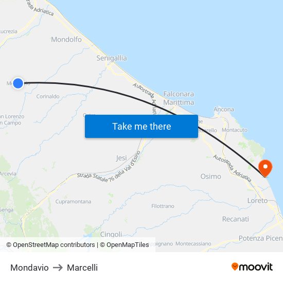 Mondavio to Marcelli map
