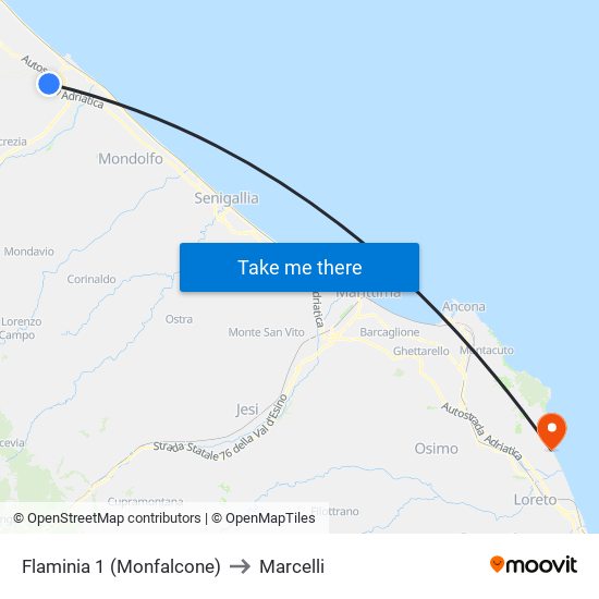 Flaminia 1 (Monfalcone) to Marcelli map