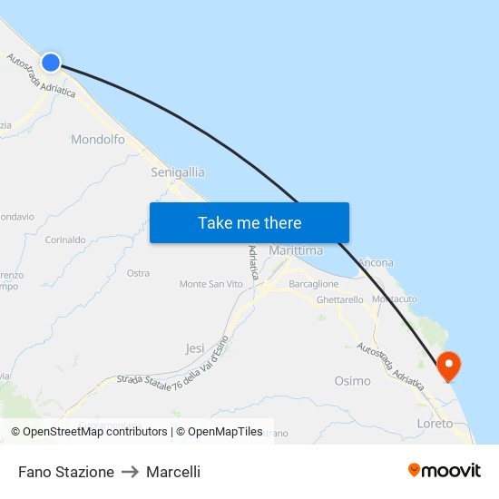 Fano Stazione to Marcelli map