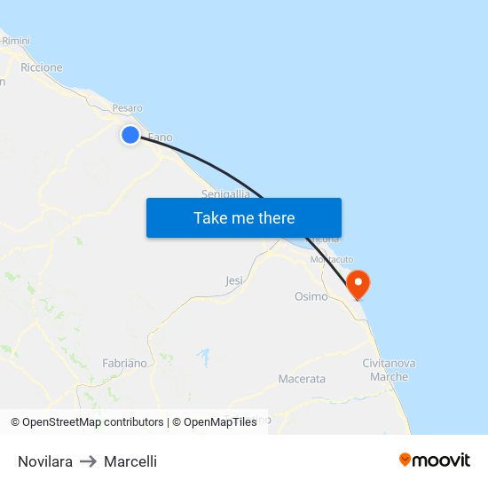 Novilara to Marcelli map