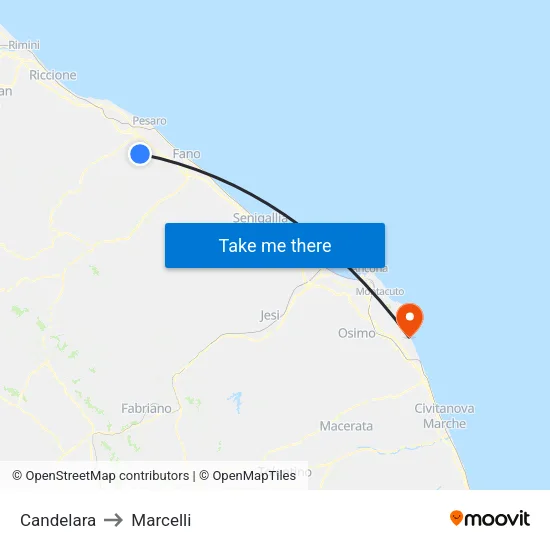 Candelara to Marcelli map