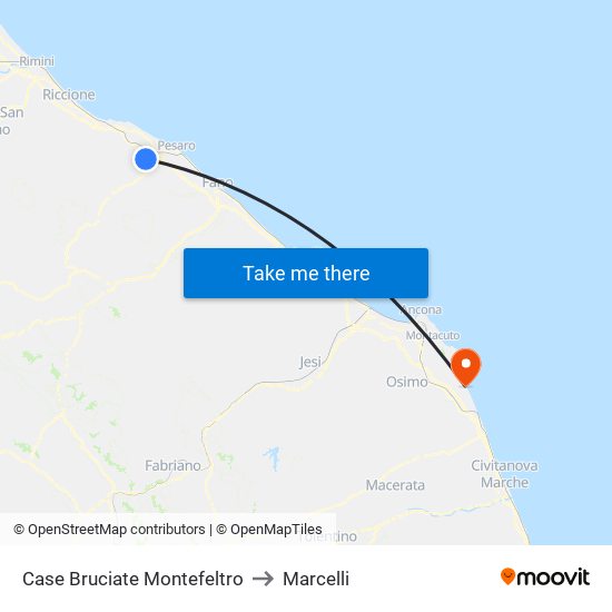 Case Bruciate Montefeltro to Marcelli map