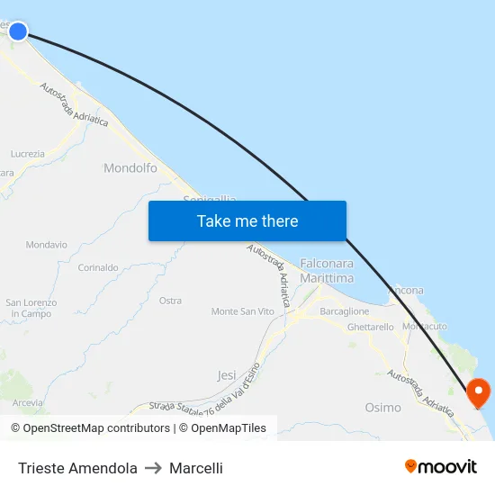 Trieste Amendola to Marcelli map