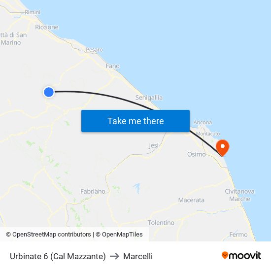 Urbinate 6 (Cal Mazzante) to Marcelli map