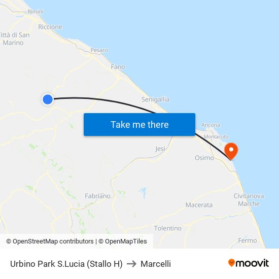 Urbino Park S.Lucia (Stallo H) to Marcelli map