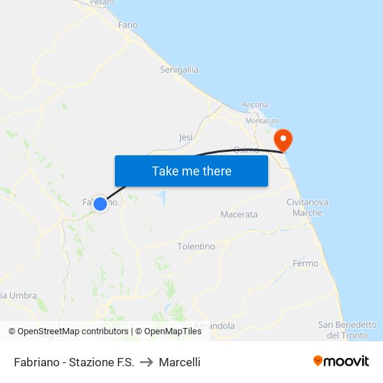 Fabriano  - Stazione F.S. to Marcelli map