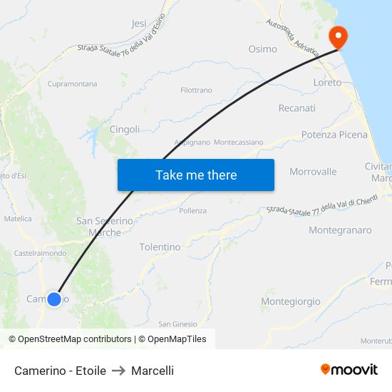 Camerino - Etoile to Marcelli map