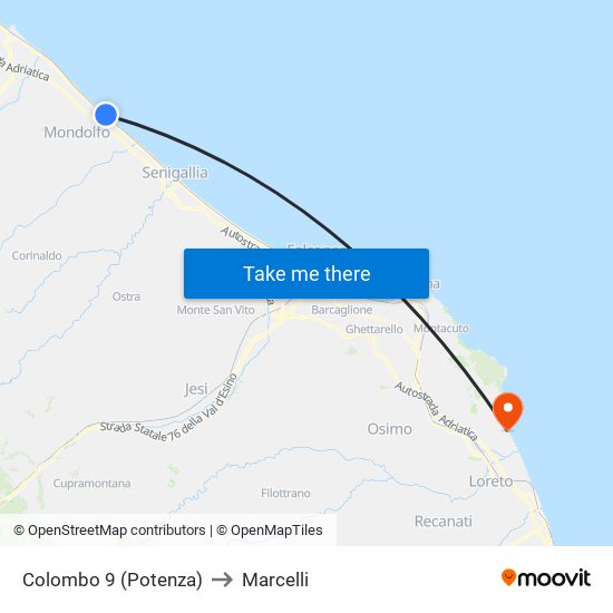 Colombo 9 (Potenza) to Marcelli map