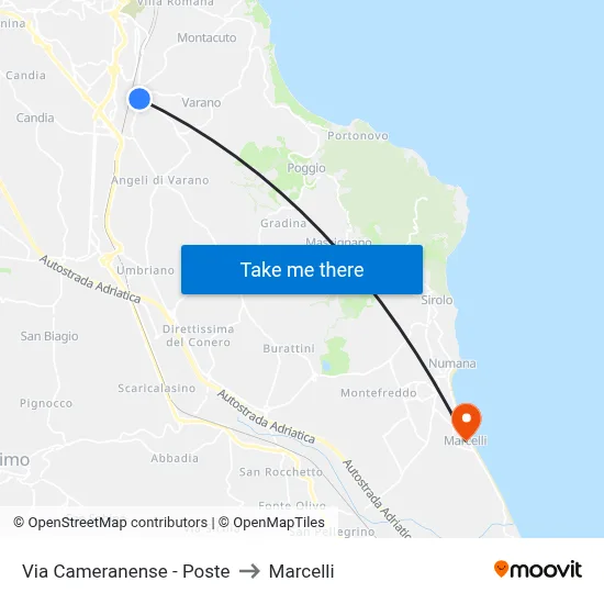Cameranense Street - Post Office to Marcelli map