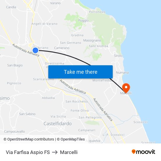Via Farfisa Aspio FS to Marcelli map