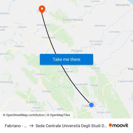 Fabriano - Stadio to Sede Centrale Università Degli Studi Di Urbino Carlo Bo map