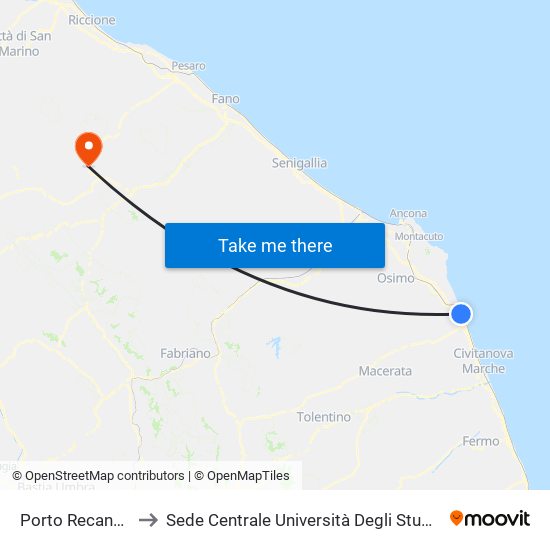 Porto Recanati Polizia to Sede Centrale Università Degli Studi Di Urbino Carlo Bo map