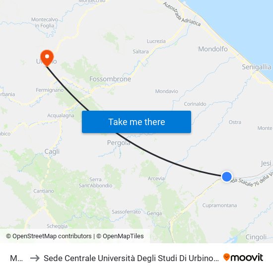 Moie to Sede Centrale Università Degli Studi Di Urbino Carlo Bo map