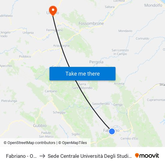 Fabriano - Ospedale to Sede Centrale Università Degli Studi Di Urbino Carlo Bo map