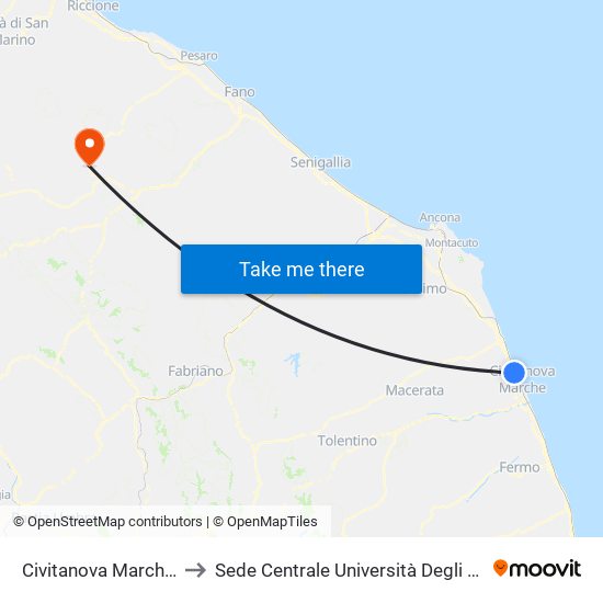 Civitanova Marche - Foce Asola to Sede Centrale Università Degli Studi Di Urbino Carlo Bo map