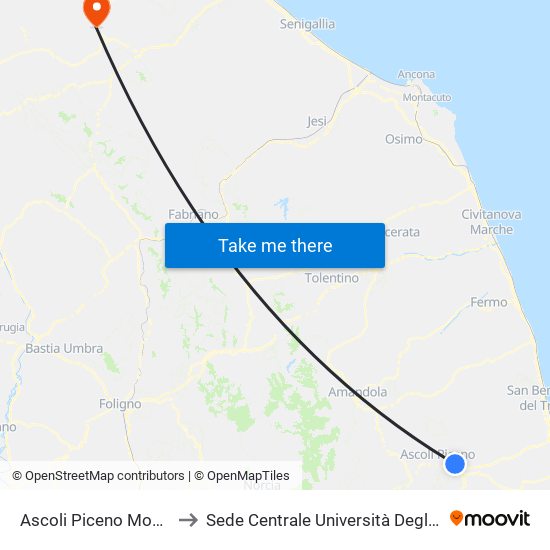 Ascoli Piceno Monticelli Dir. Centro to Sede Centrale Università Degli Studi Di Urbino Carlo Bo map